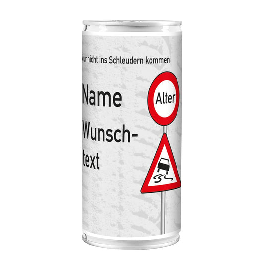 Geburtstagsgrüße auf einer 1 Liter Bierbüchse mit Verkehrszeichen