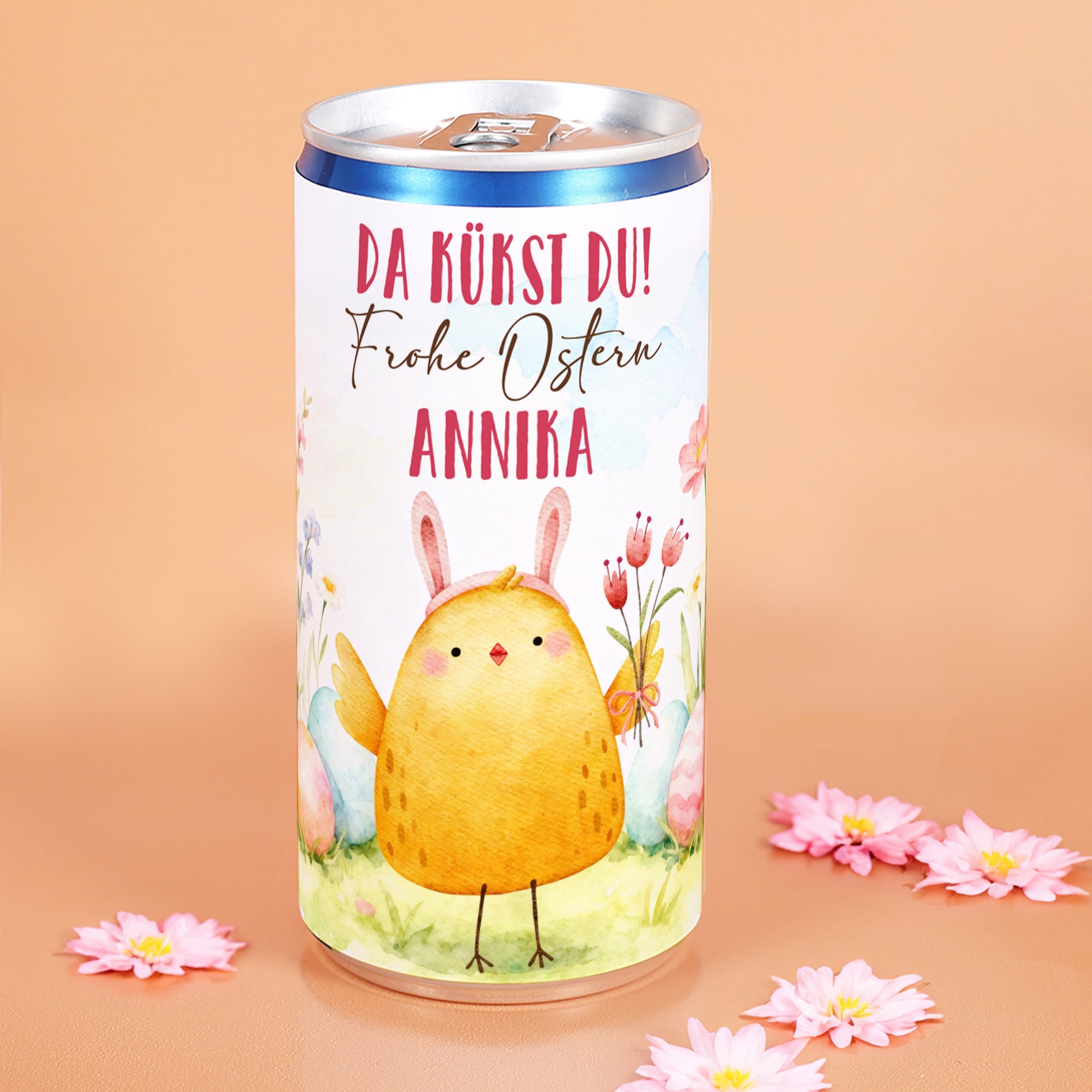 Secco-Dose zu Ostern mit personalisiertem Namen und Küken im Osterdesign