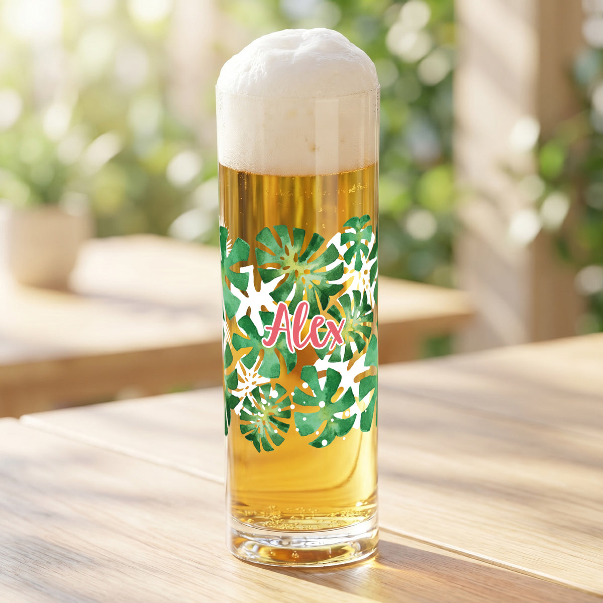 Kölsch Glas personalisiert mit Name & Monstera Motiv