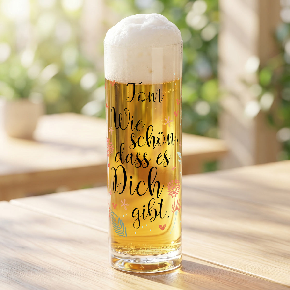 Kölschglas mit Name 'Schön, dass es Dich gibt' als Dankeschön Geschenk –