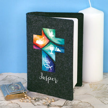 Personalisierte Buchhülle für Gotteslob & Gesangbuch mit Watercolor Kreuz | Anthrazit oder Orange (neu)