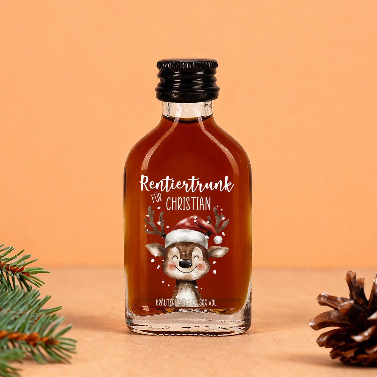 Weihnachtsschnaps 'Rentiertrunk' personalisiert mit Name