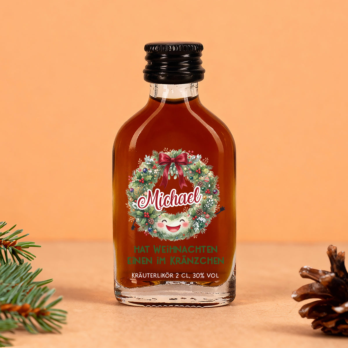 Frucht & Kräuter Schnaps mit Name personalisiert 'Kränzchen' | Weihnachten, Wichteln & Gastgeschenk