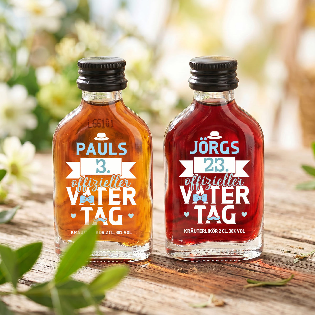 Offizieller Vatertagsschnaps Schnaps Fläschchen zum Vatertag mit Name & Zahl bedruckt Frucht- oder Kräuterlikör als kleines Vatertagsgeschenk für Papa –
