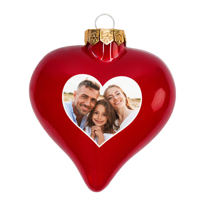 Herzförmige Weihnachtskugel mit Familienfoto – besondere Erinnerung als Baumschmuck