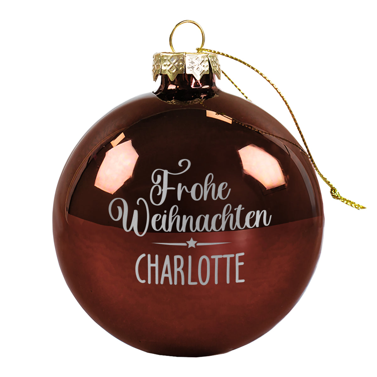 Weihnachtskugel mit Name graviert 'Frohe Weihnachten' | Christbaumkugel 8 cm in Burgund Rot