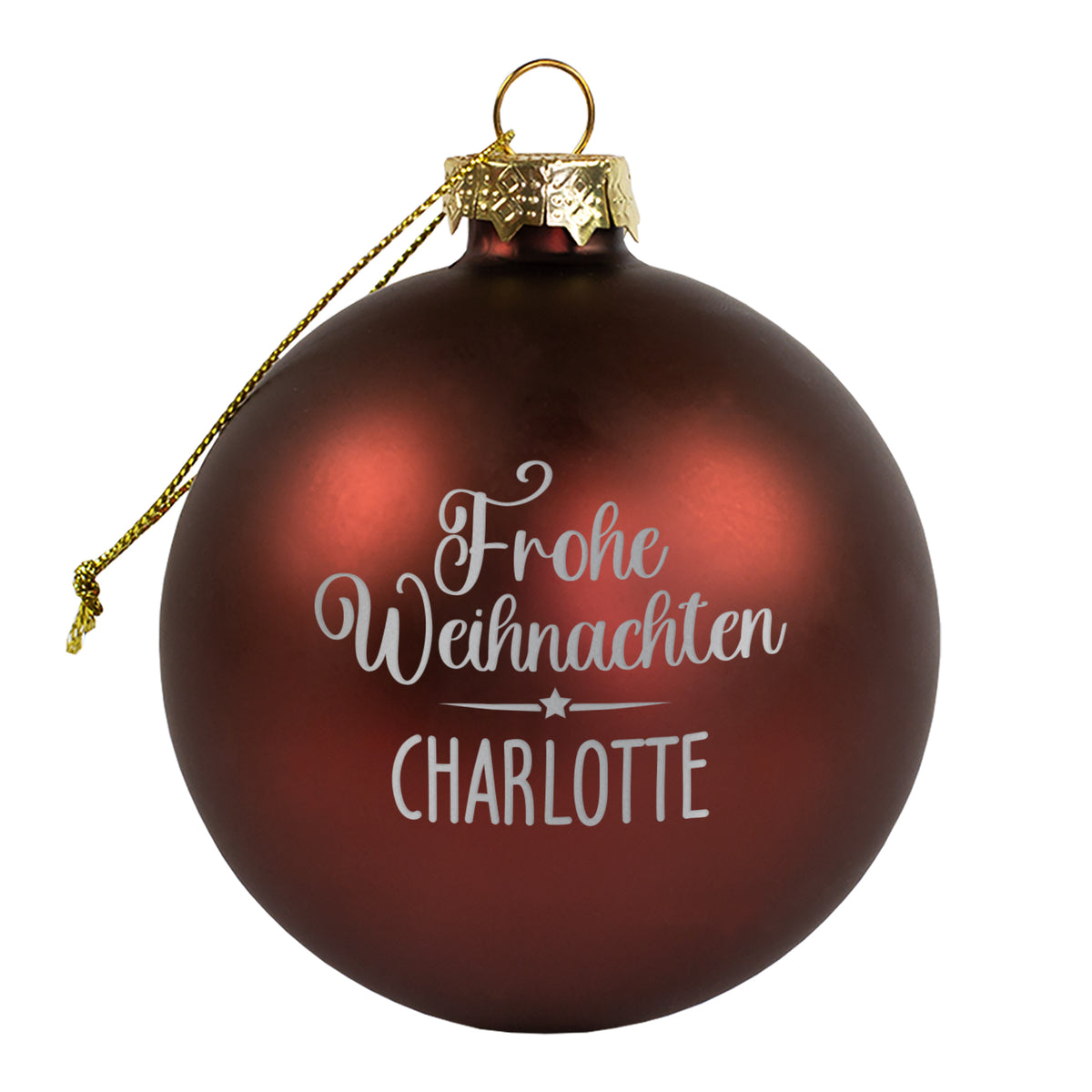 Weihnachtskugel mit Name graviert 'Frohe Weihnachten' | Christbaumkugel 8 cm in Burgund Rot