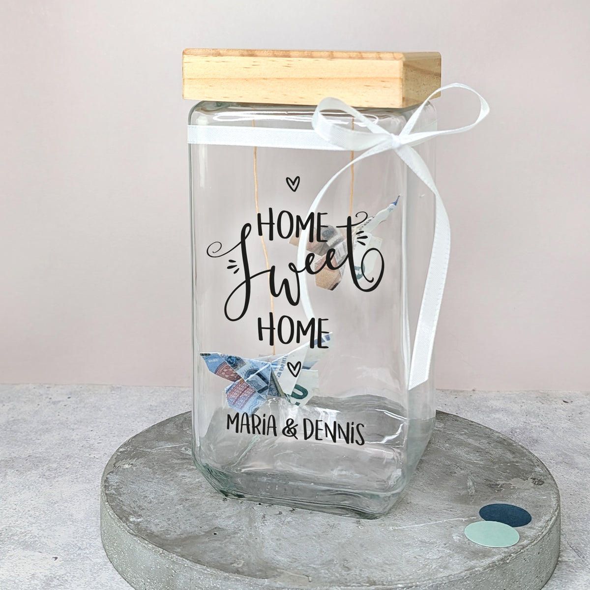Personalisiertes Vorratsglas mit Eukalyptusmotiv zur Hochzeit –