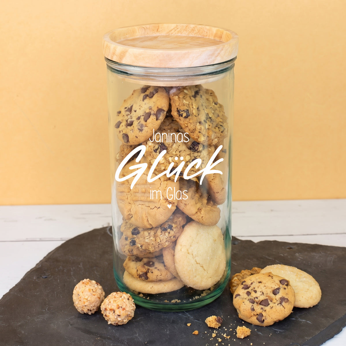 Vorratsglas 'Glück im Glas' mit Name personalisiert als Glücksbringer –