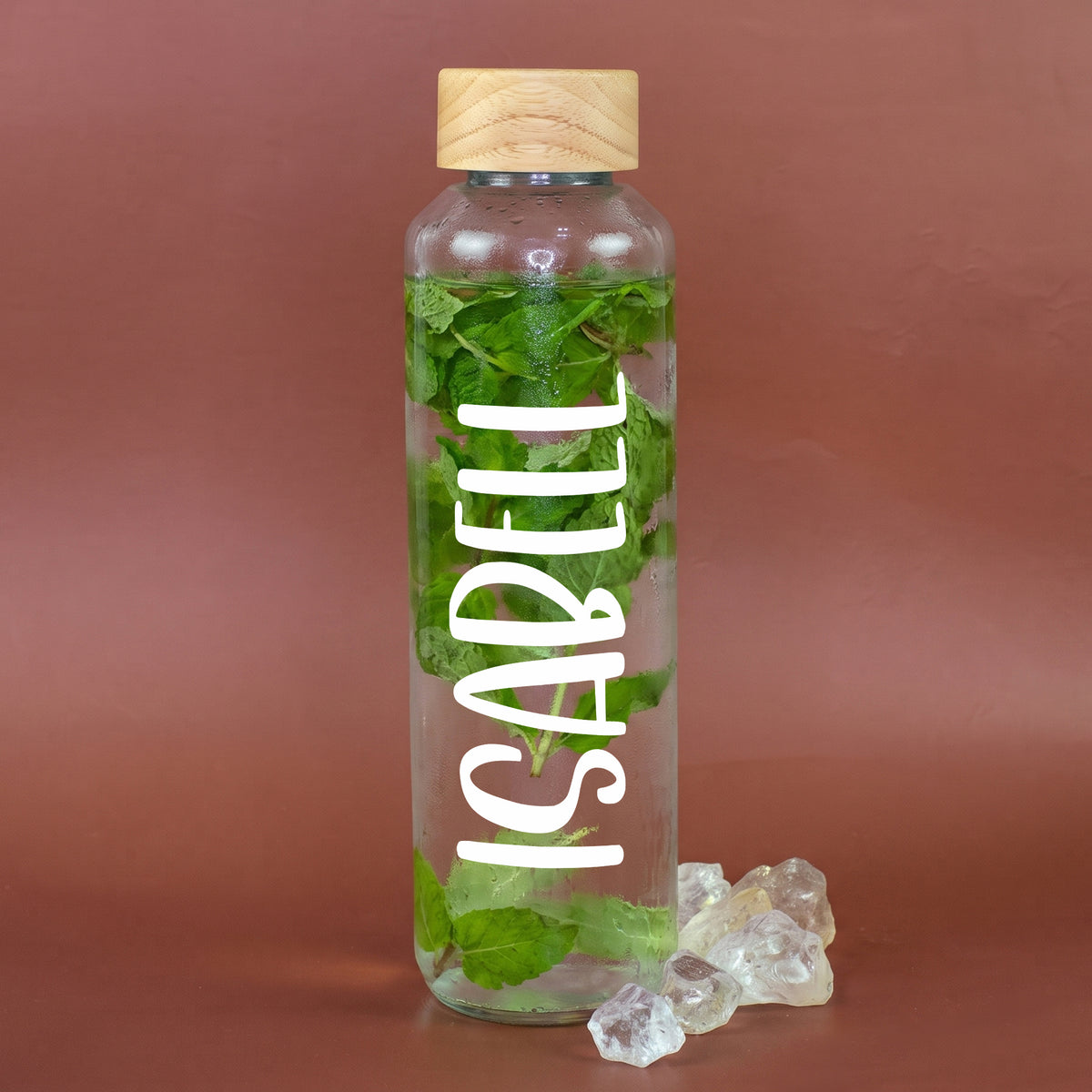Trinkflasche aus Glas mit Name personalisiert 600 ml