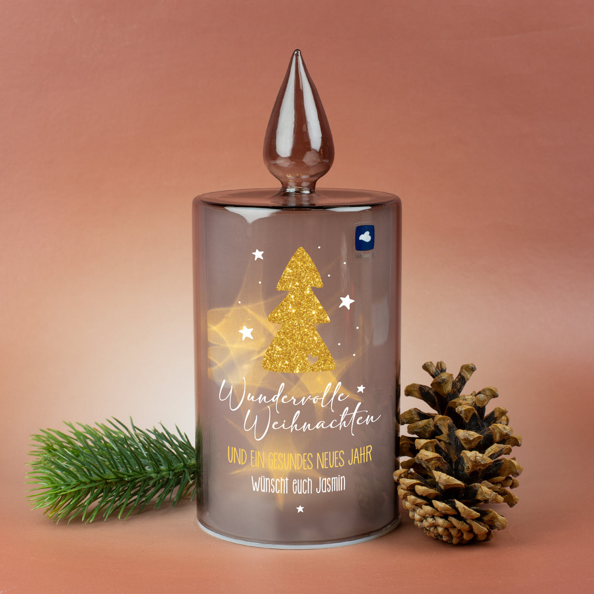 Personalisierte LED Glaskerze von Leonardo 'Wundervolle Weihnachten' –