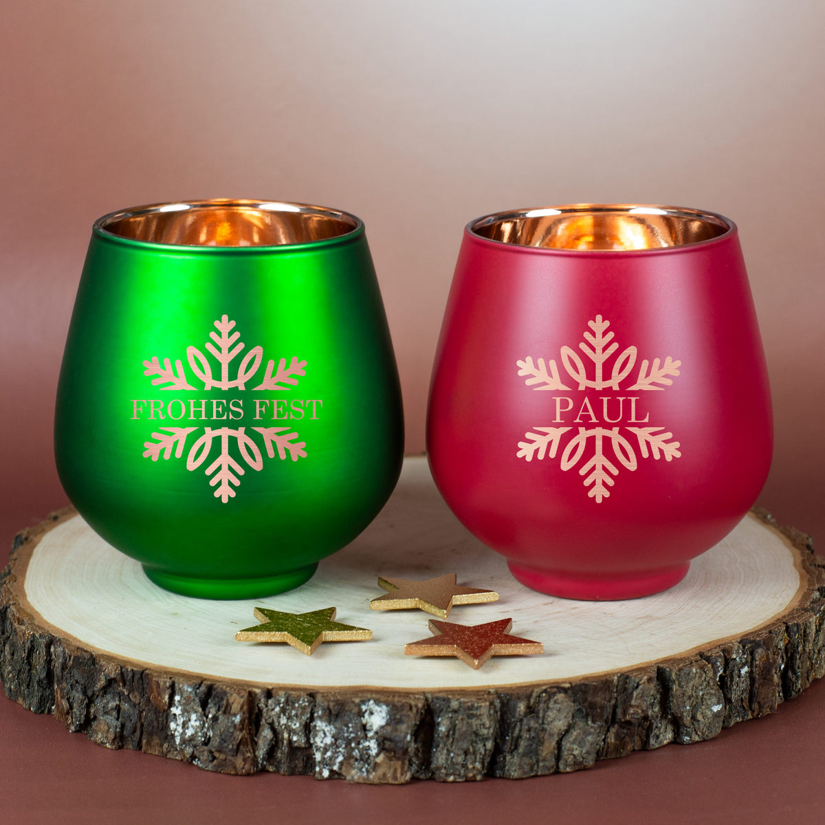 Personalisiertes Windlicht zu Weihnachten m. Wunschtext & Schneeflocke –