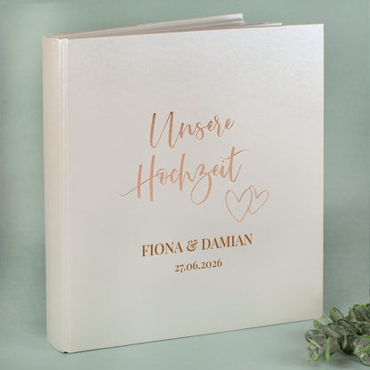 Edles Hochzeitsalbum mit glänzender Prägung personalisiert mit Namen und Datum | Fotobuch zur Hochzeit