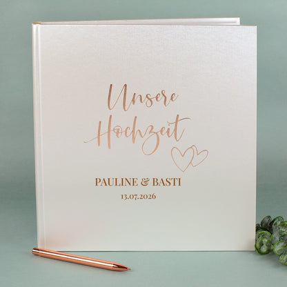 Personalisiertes Hochzeitsalbum mit Goldprägung, edler Einband, Namen und Hochzeitsdatum aufgedruckt