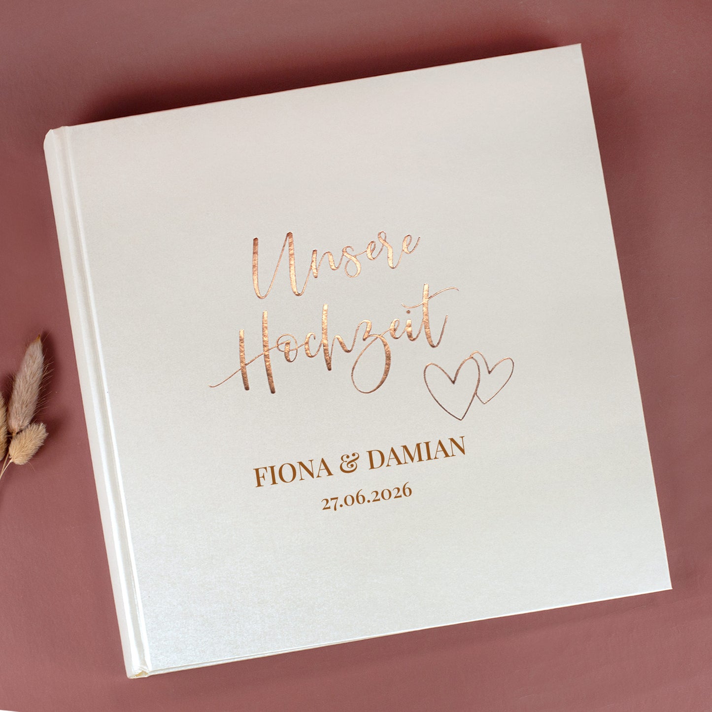 Hochzeit Fotoalbum Unsere Hochzeit in Weiß-Creme, Goldprägung mit Namen und Datum personalisiert