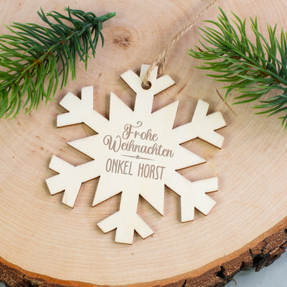 Personalisierte Weihnachtsanhänger aus Holz mit Name in 4 Formen | Christbaumschmuck & Geschenkanhänger