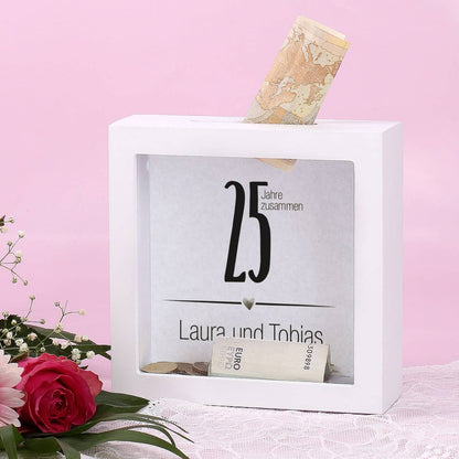 Bilderrahmen Spardose zur silbernen Hochzeit 