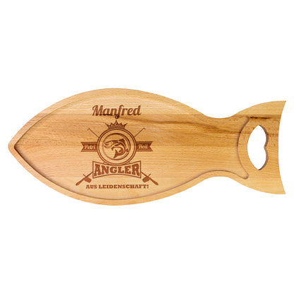 Angler Servierbrett aus Buchenholz in Fischform mit umlaufender Vertiefung