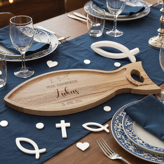 Servierbrett in Fischform zur Kommunion und Konfirmation