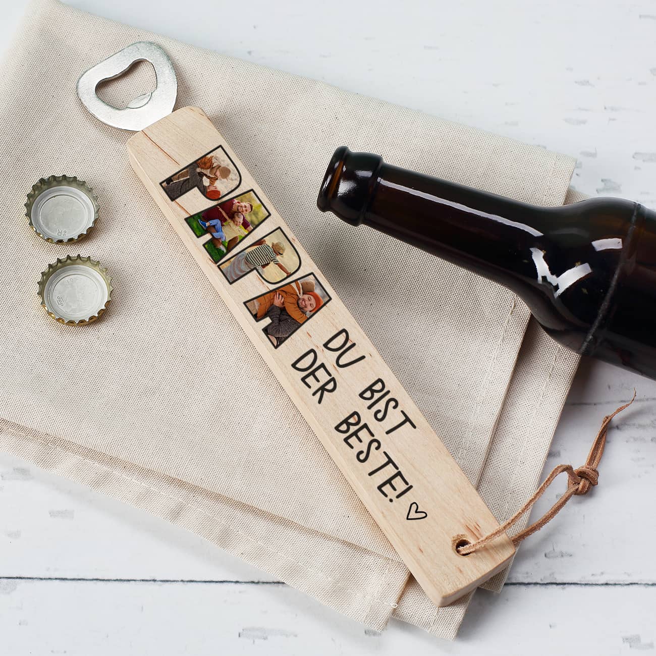 Holz-Flaschenöffner mit Fotoaufdruck für Papa