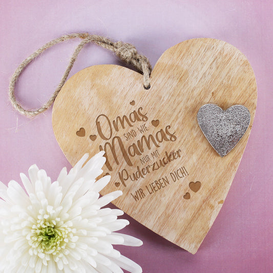 Holzherz für Oma mit Spruch und persönlicher Gravur als Geschenk zum Geburtstag oder Muttertag