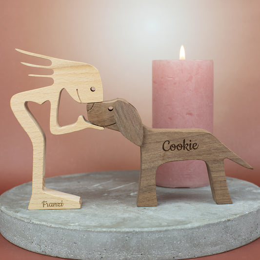 Personalisierte Holzfigur Frauchen & Hund – liebevolle Deko mit Namensgravur