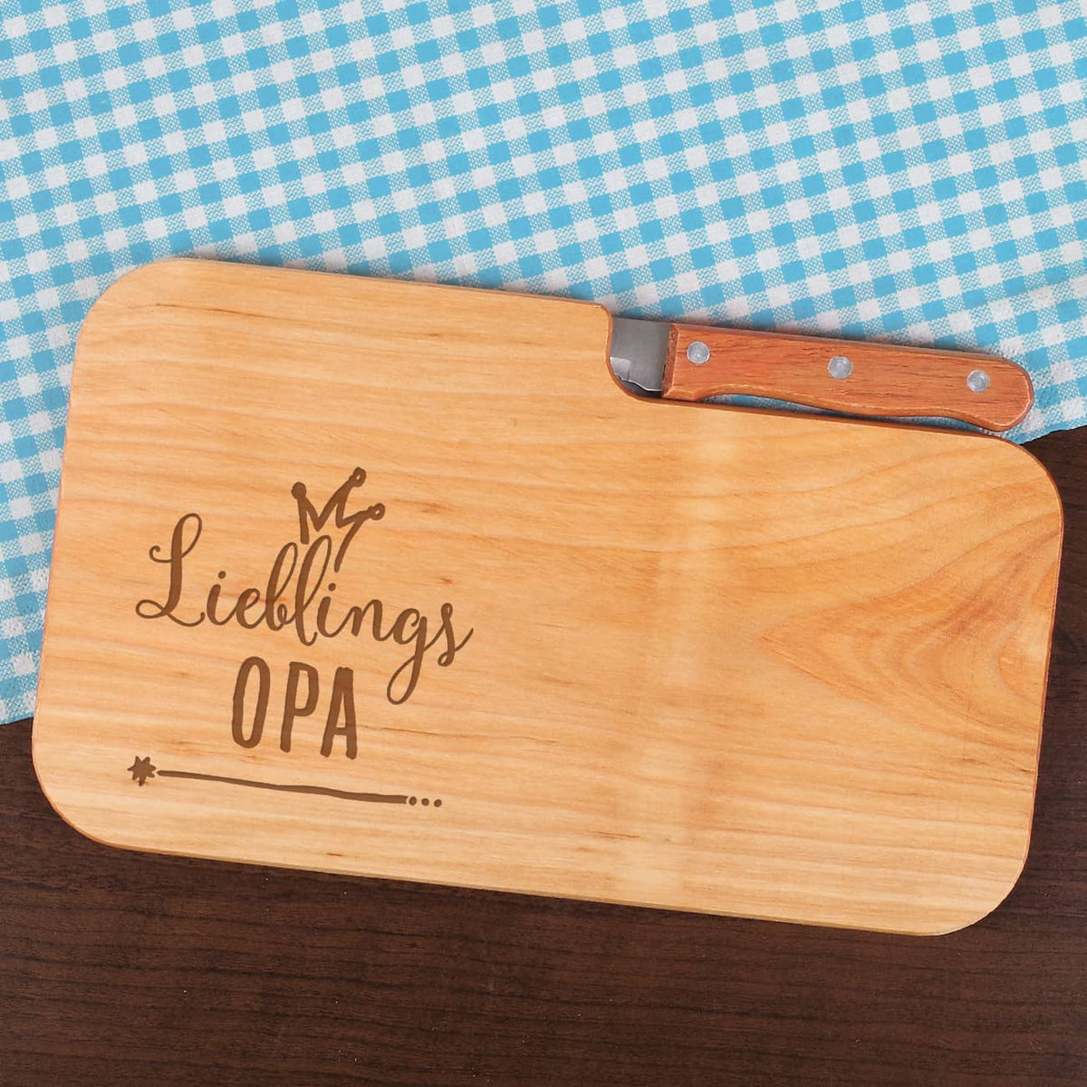 graviertes Frühstücksbrettchen mit Messer - Lieblings
