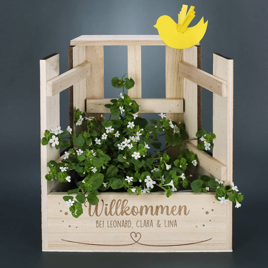 Pflanzkorb - Willkommen - mit Herz und individueller Gravur