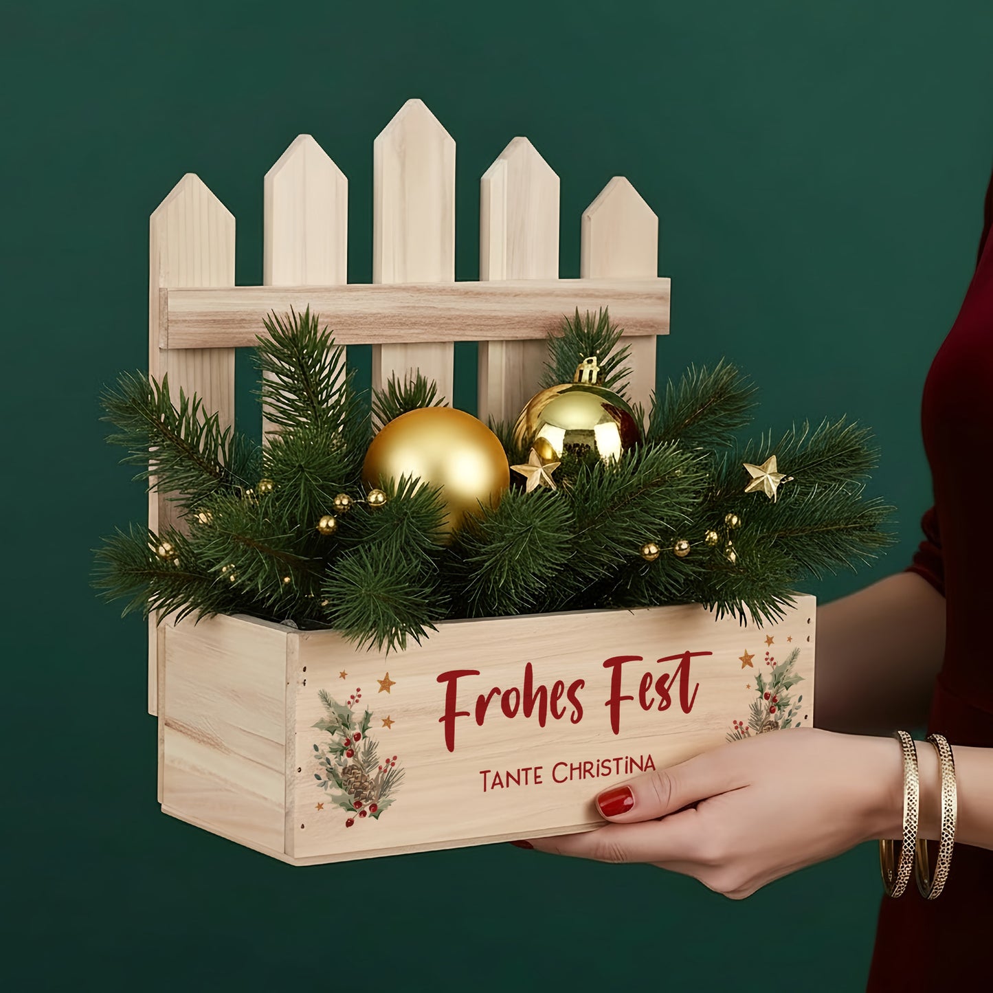 Bedruckter Pflanzkorb mit Zaun und Wunschtet