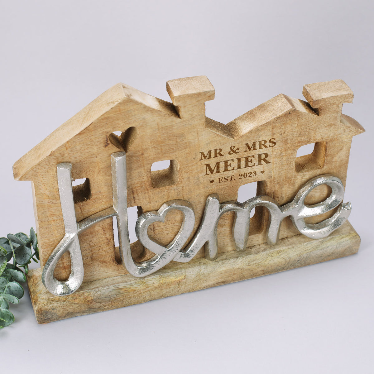 Große Holzskulptur - Home - als Hochzeitsgeschenk mit Gravur