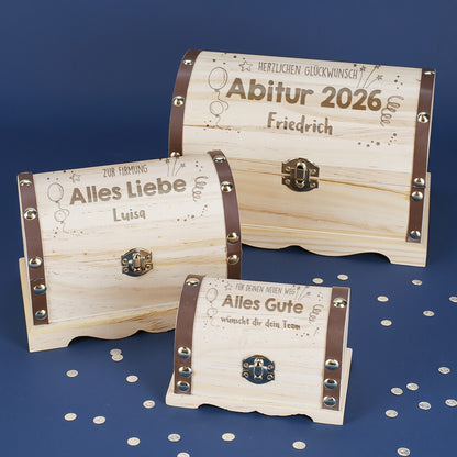 Schatzkiste mit Größenauswahl und Wunschtext zu verschiedenen Anlässen