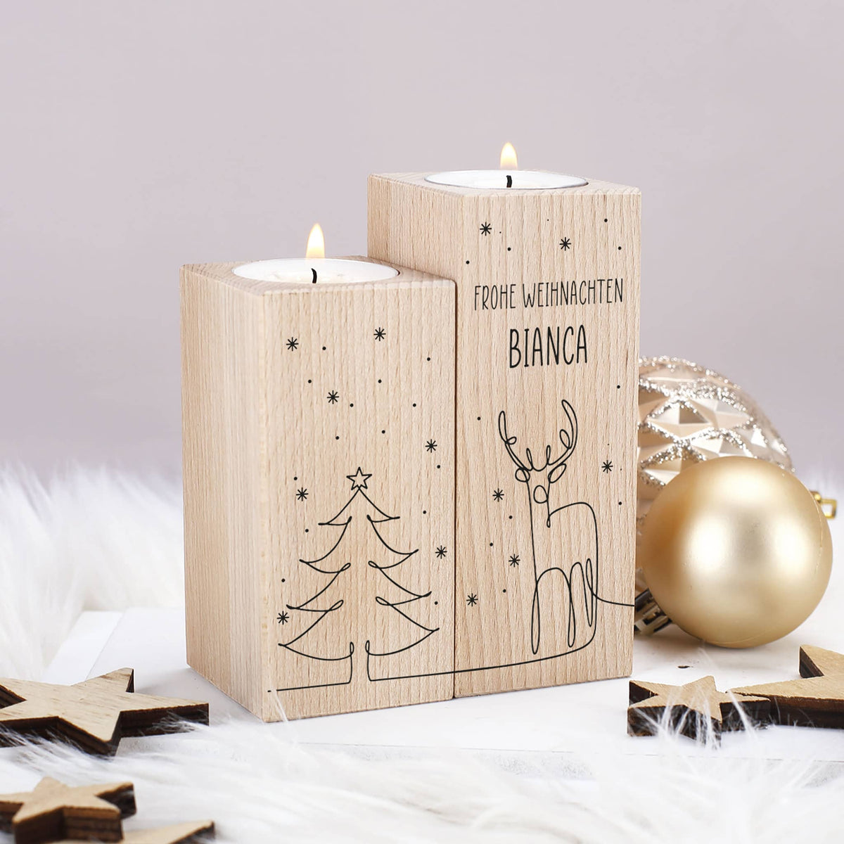 Personalisierter Teelichthalter – 2er-Set im Weihnachtsdesign –