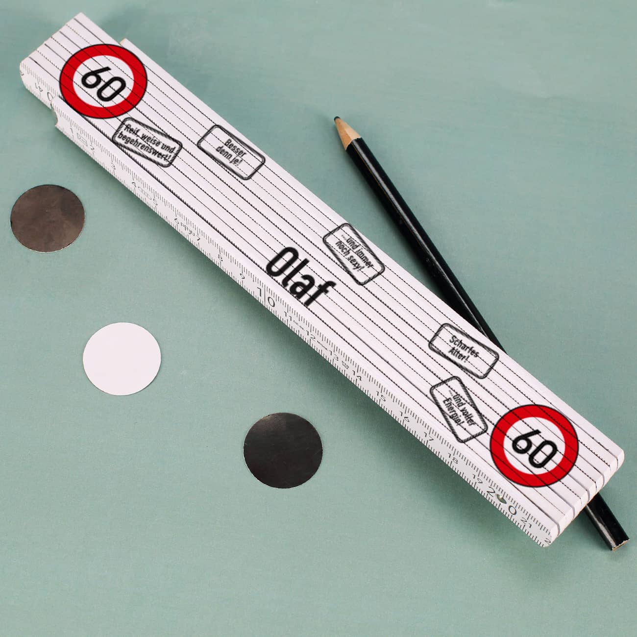 Praktischer Zollstock als Geburtstagsgeschenk zum 50. Geburtstag mit Wunschnamen personalisiert