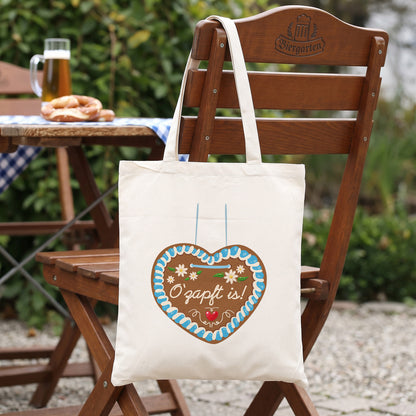 Baumwolltasche mit Lebkuchenherz als Accessoire für Bierfest und Volksfest