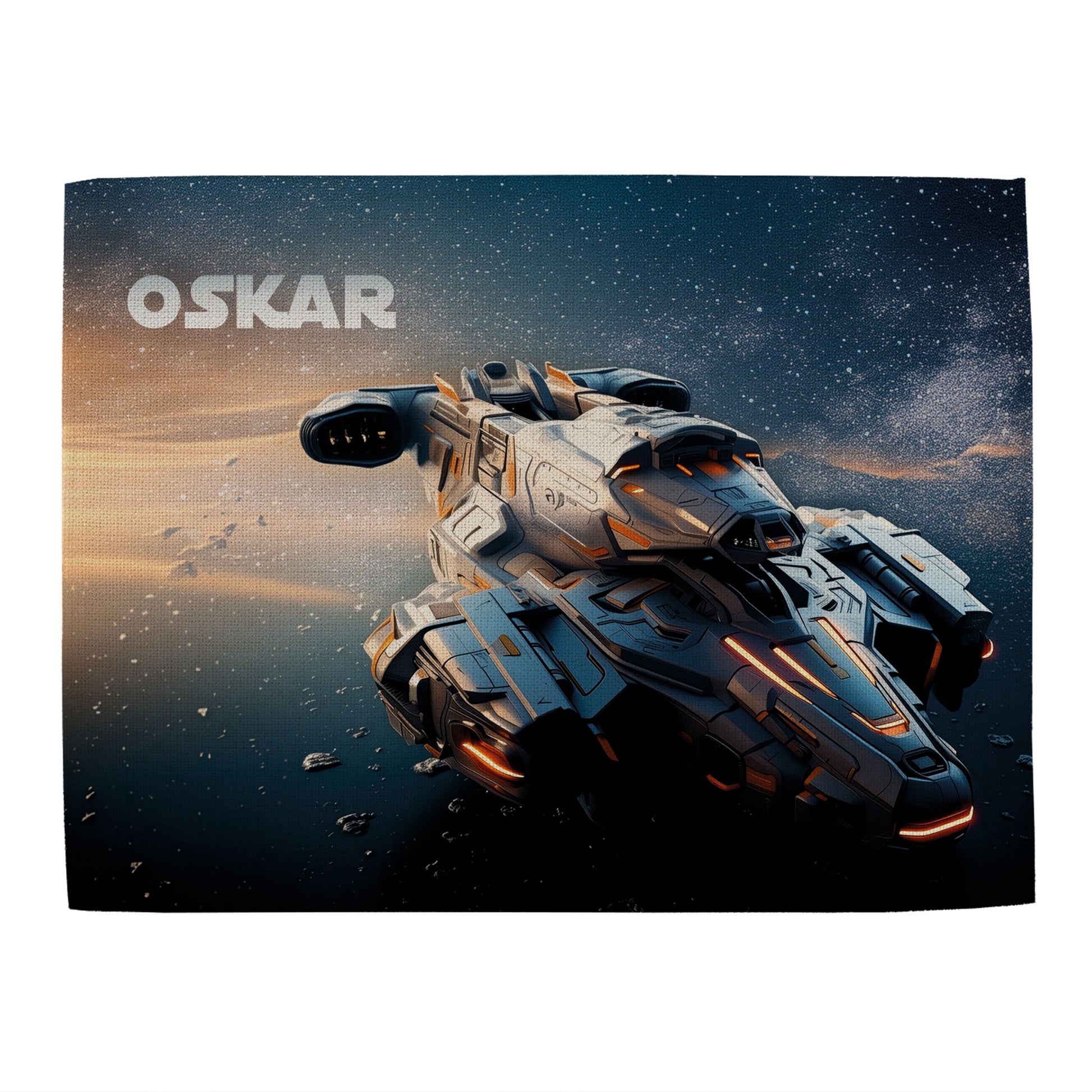 Platzdeckchen mit Raumschiff-Motiv und Name Oskar – ideal zur Einschulung