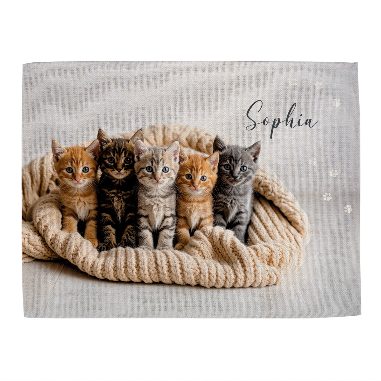 Personalisiertes Platzdeckchen aus Stoff mit Katzenmotiv