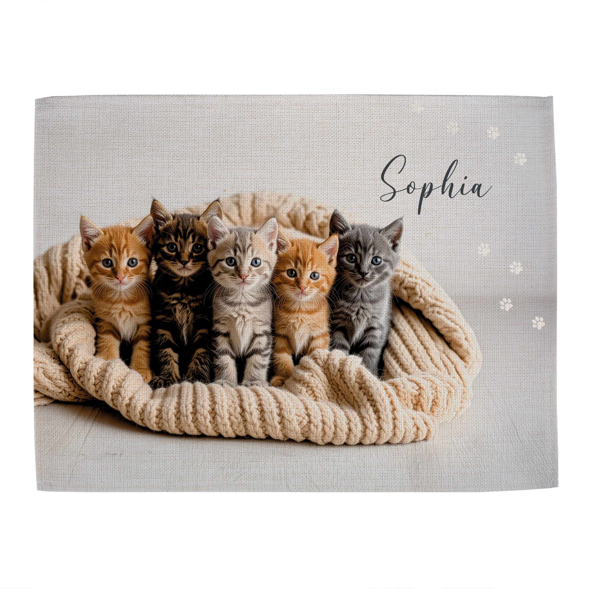 Personalisiertes Platzdeckchen aus Stoff mit Katzenmotiv
