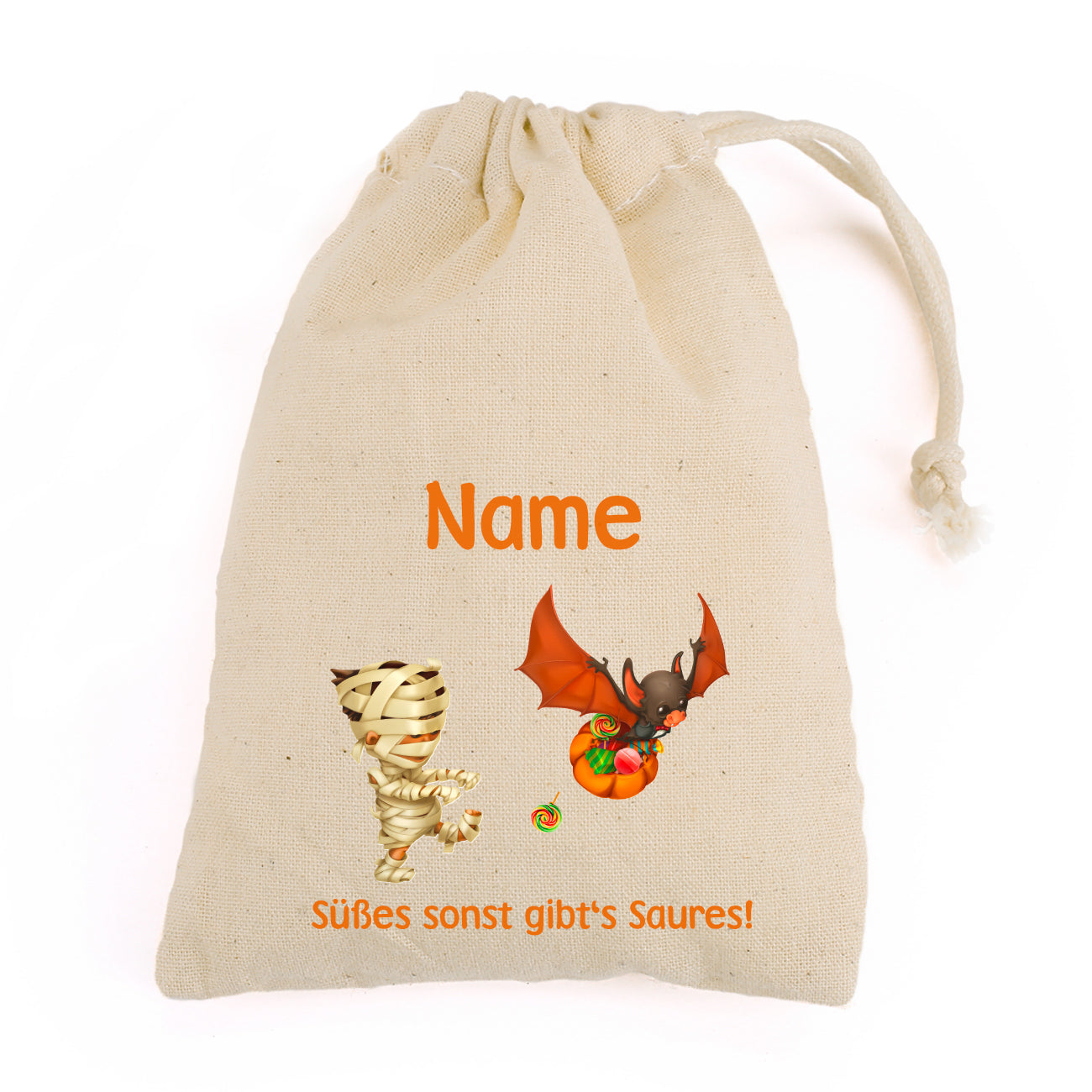 Personalisierter Süßigkeiten-Beutel zu Halloween | Baumwollsack für 'Süßes oder Saures'