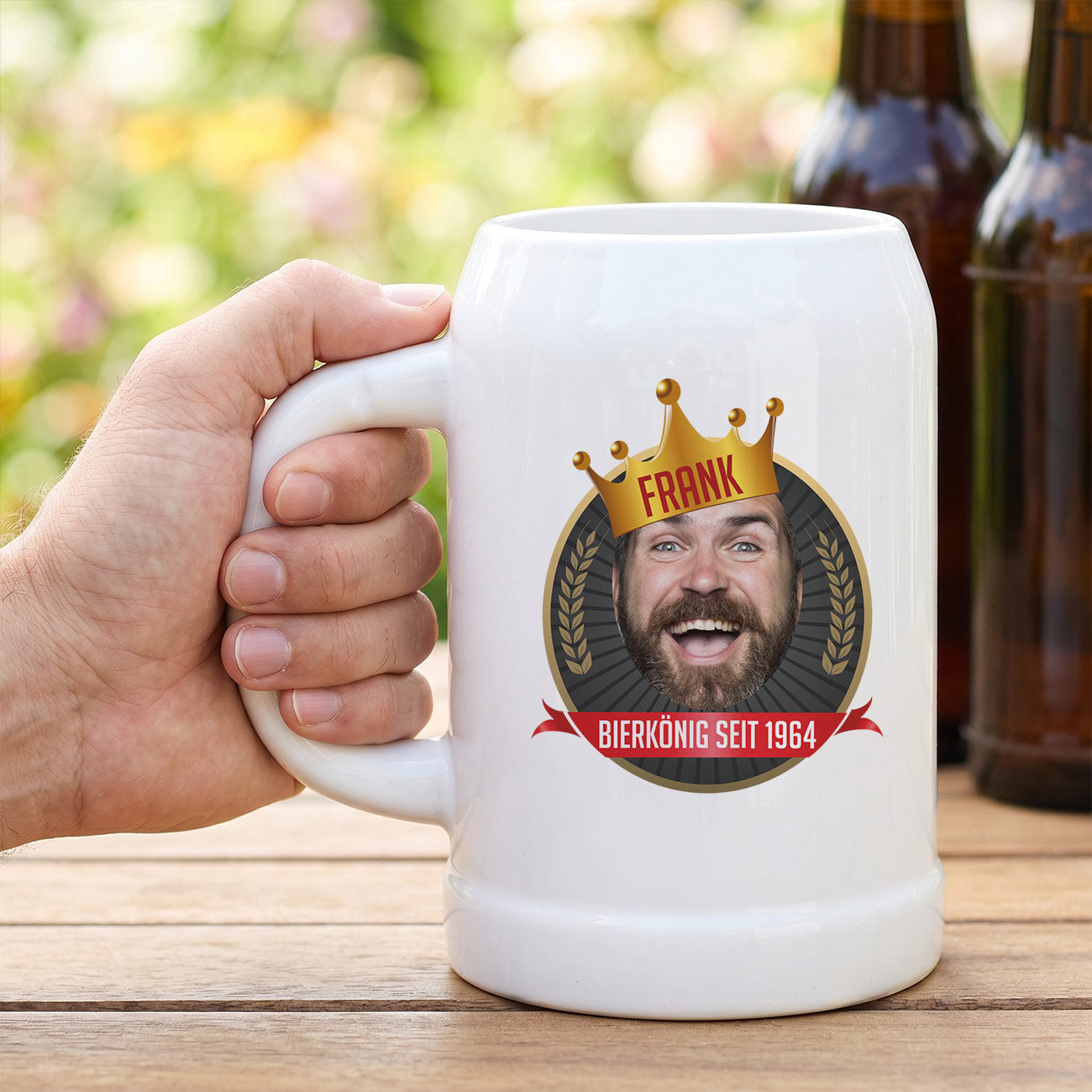 Großer Bierkrug mit Foto und Wunschtext
