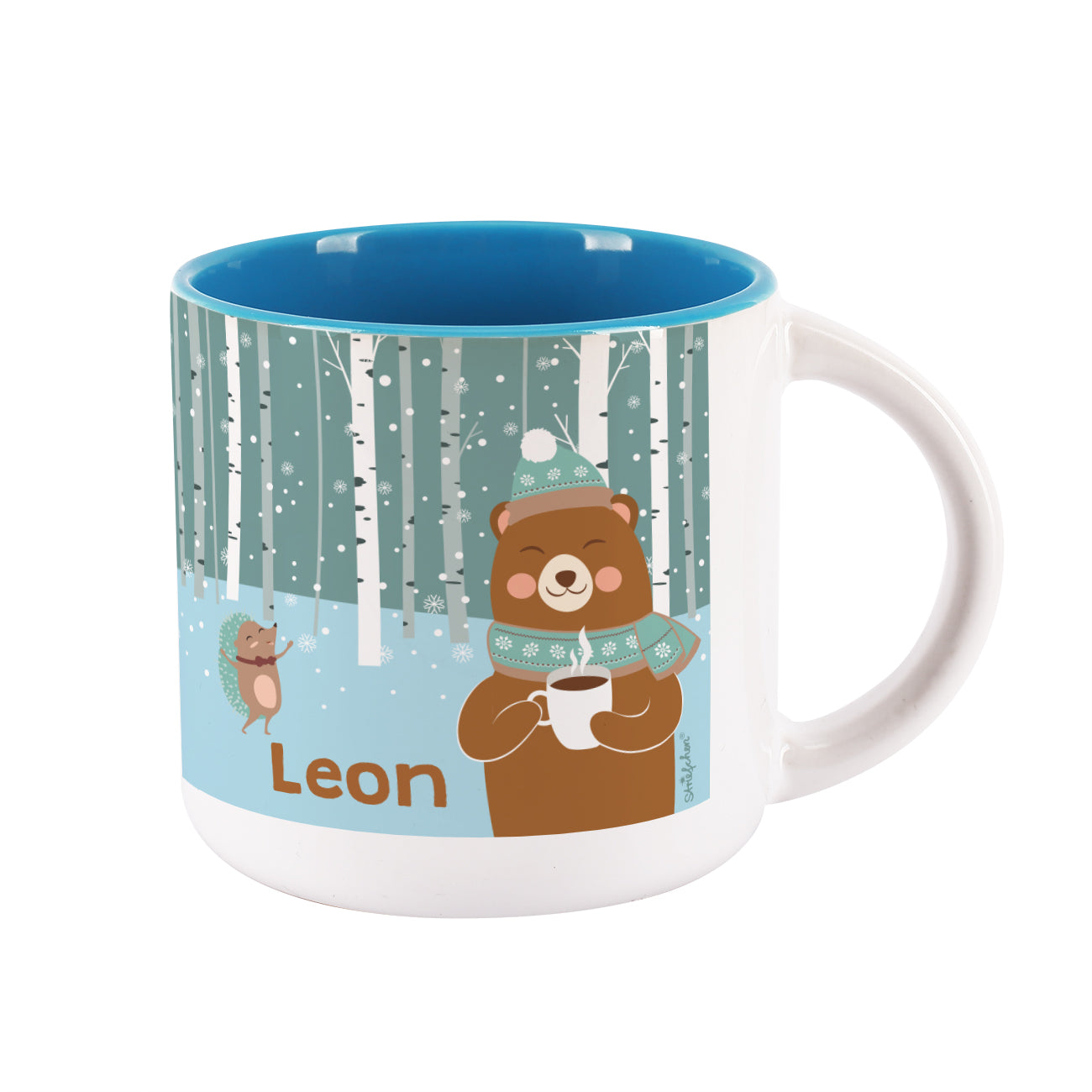 Große Tasse - Winterlandschaft und Bär - mit Name