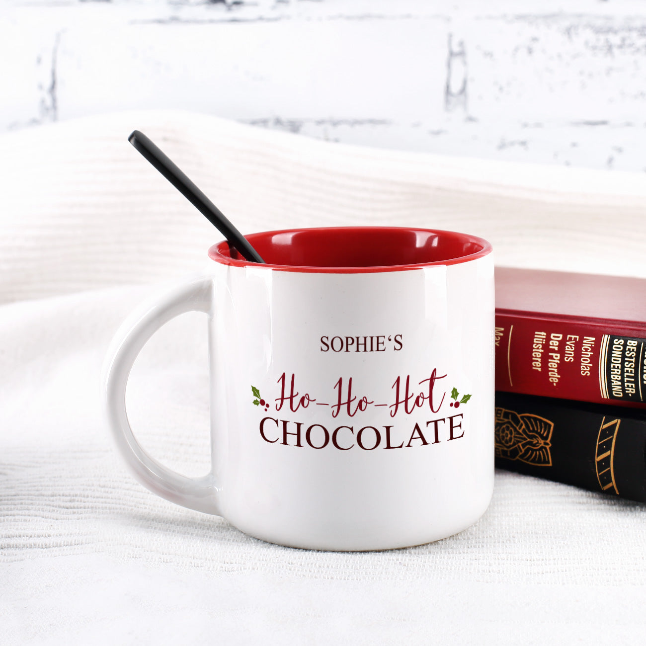 Große weihnachtliche Tasse - Ho-Ho-Hot Chocolate - mit Ihrem Namen