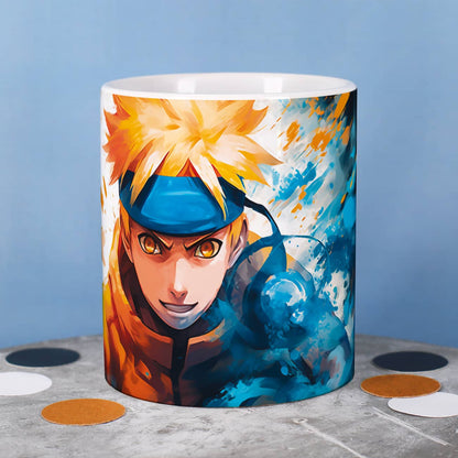 Hochwertig bedruckt Anime-Tasse in blau und orange