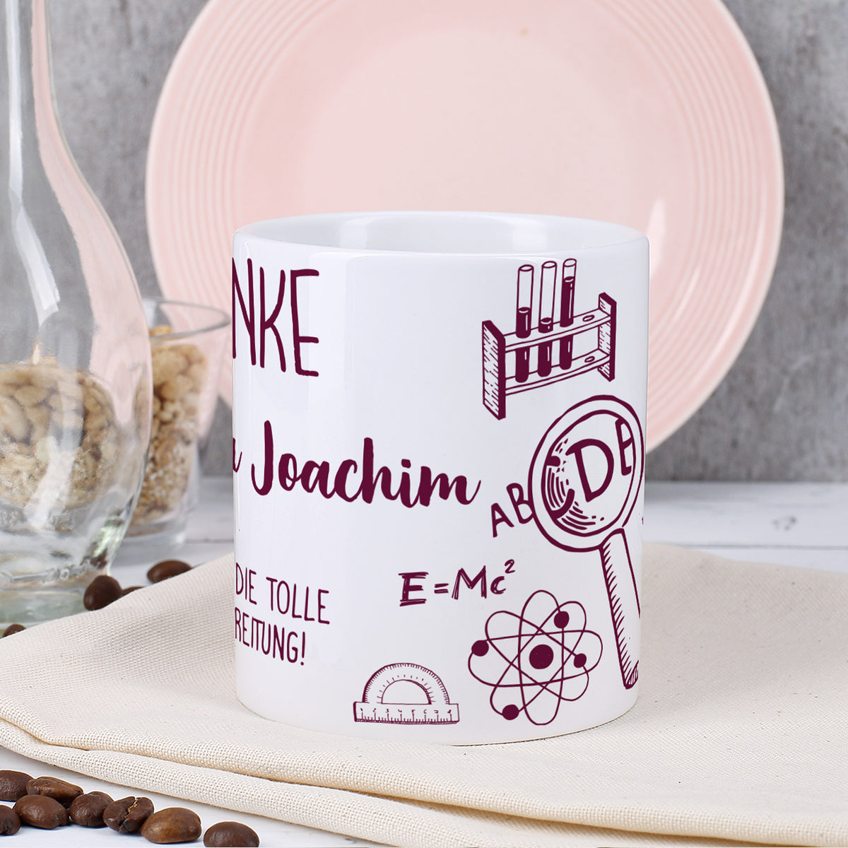 Tasse mit Schul-Motiv mit Wunschname und Wunschtext –
