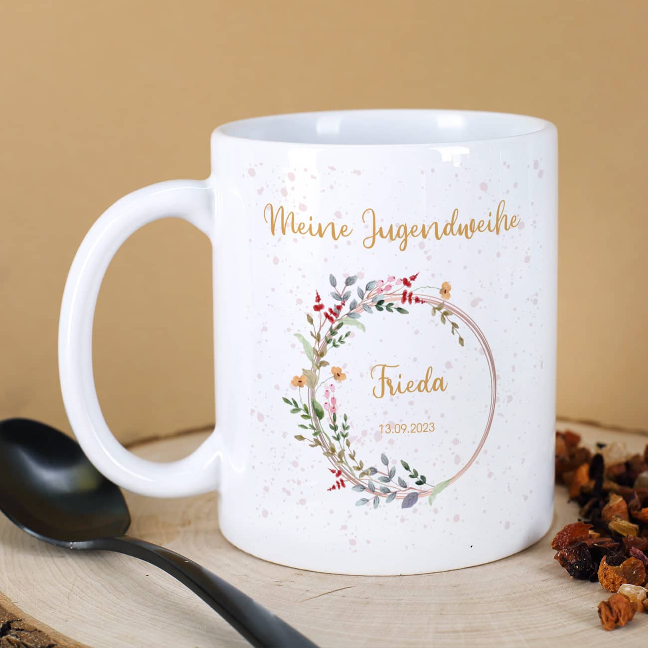 Tasse zur Jugendweihe | Name, Datum – geschenke-online.de