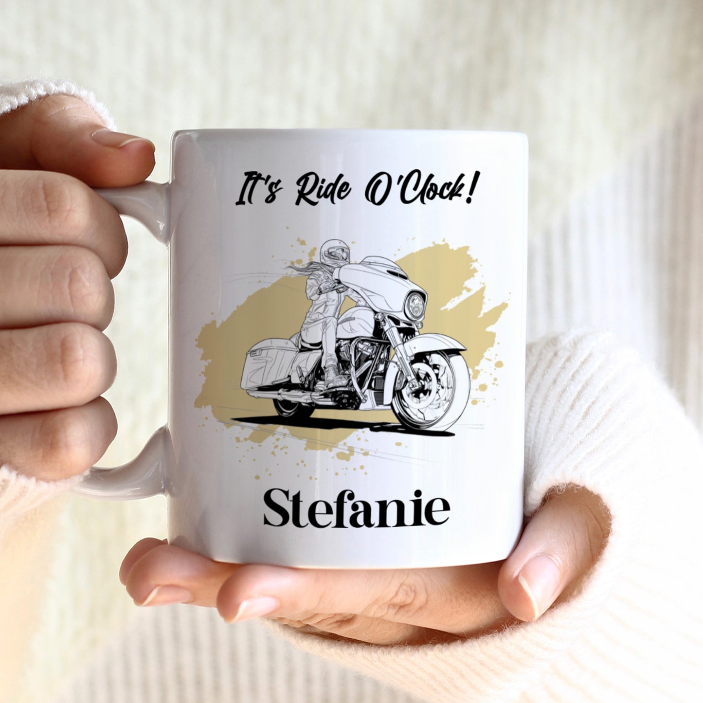 Personalisierte Tourer-Bike Tasse mit Chopper-Motiv und Name Stefanie