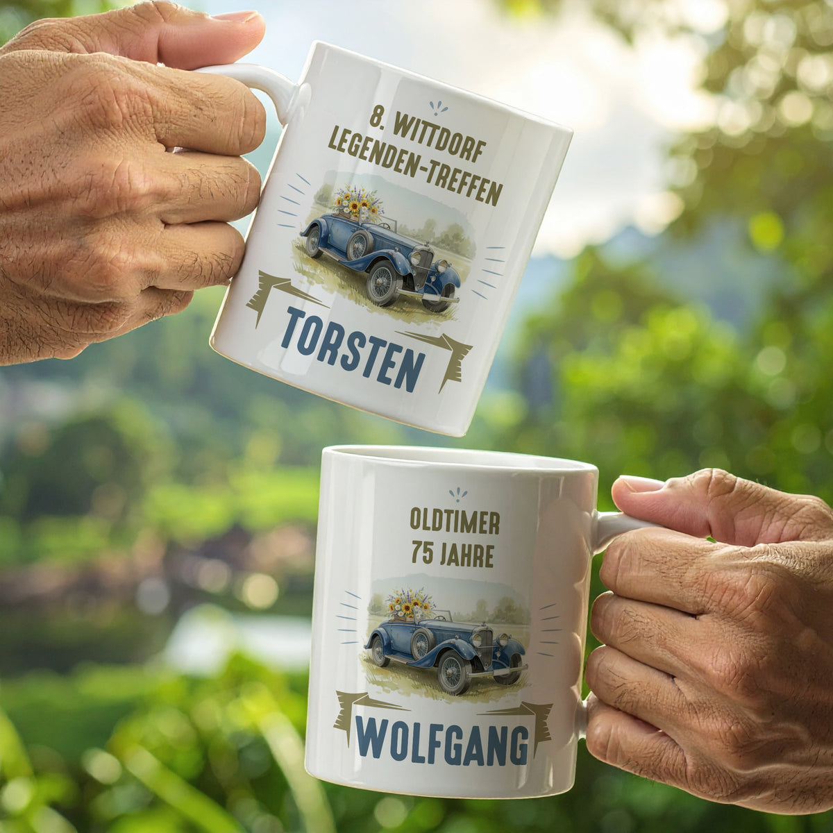 Personalisierte Tasse mit Oldtimer Motiv