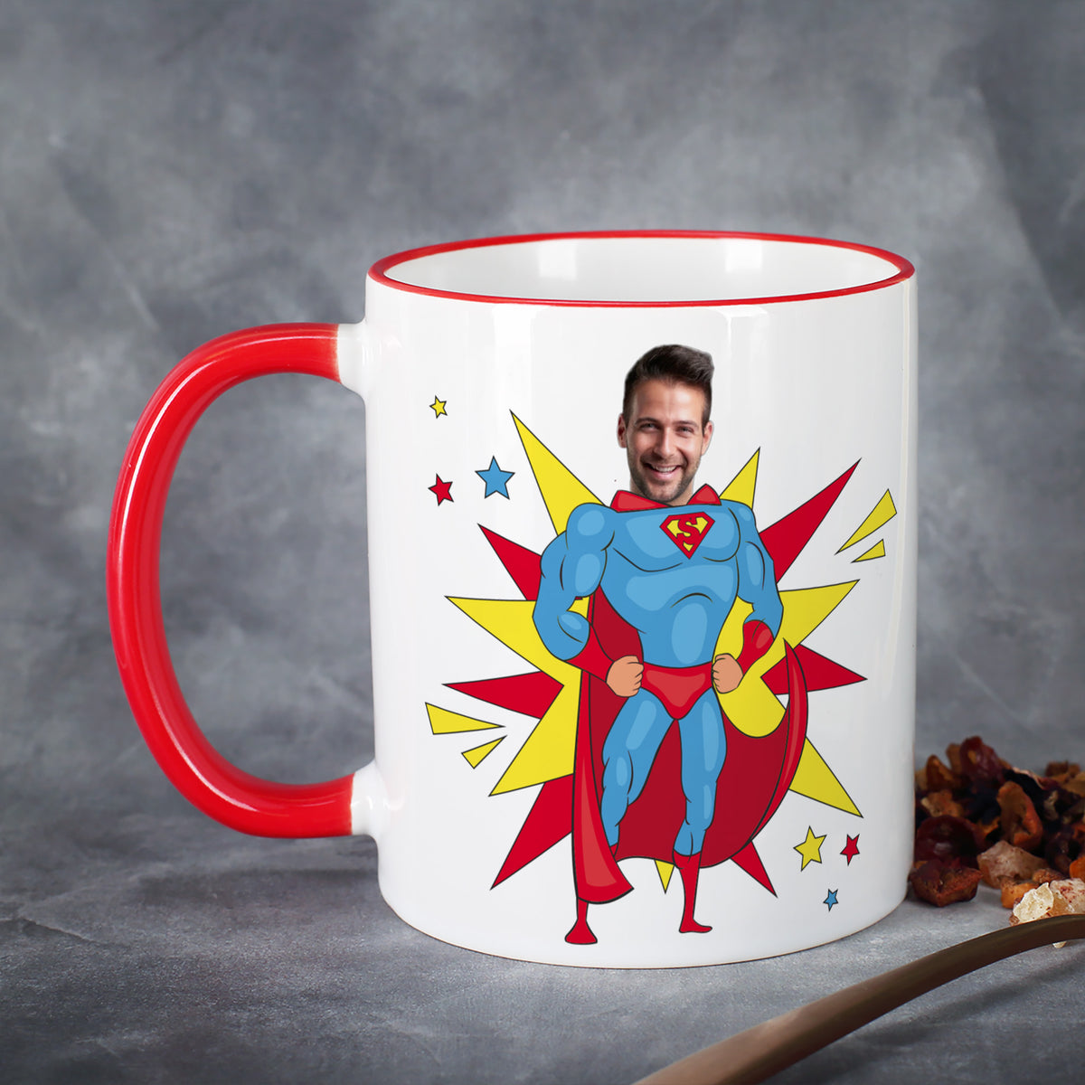 Personalisierte Superhelden Tasse mit Foto & Wunschtext für Männer –