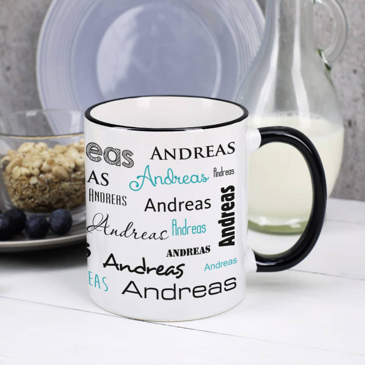 personalsierte Tasse mit Namen in verschiedenen Schriftarten und Farben ideal zum Geburtstag, Muttertag, Vatertag oder Weihnachten –