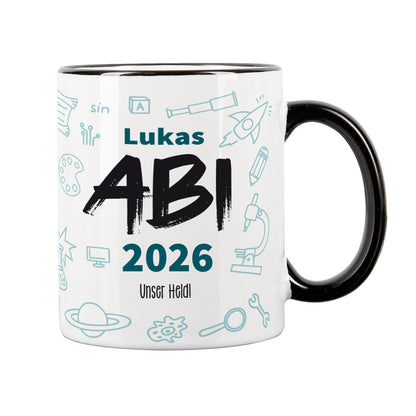 Abi Tasse mit Name, Jahr und Wunschtext - freigestellt