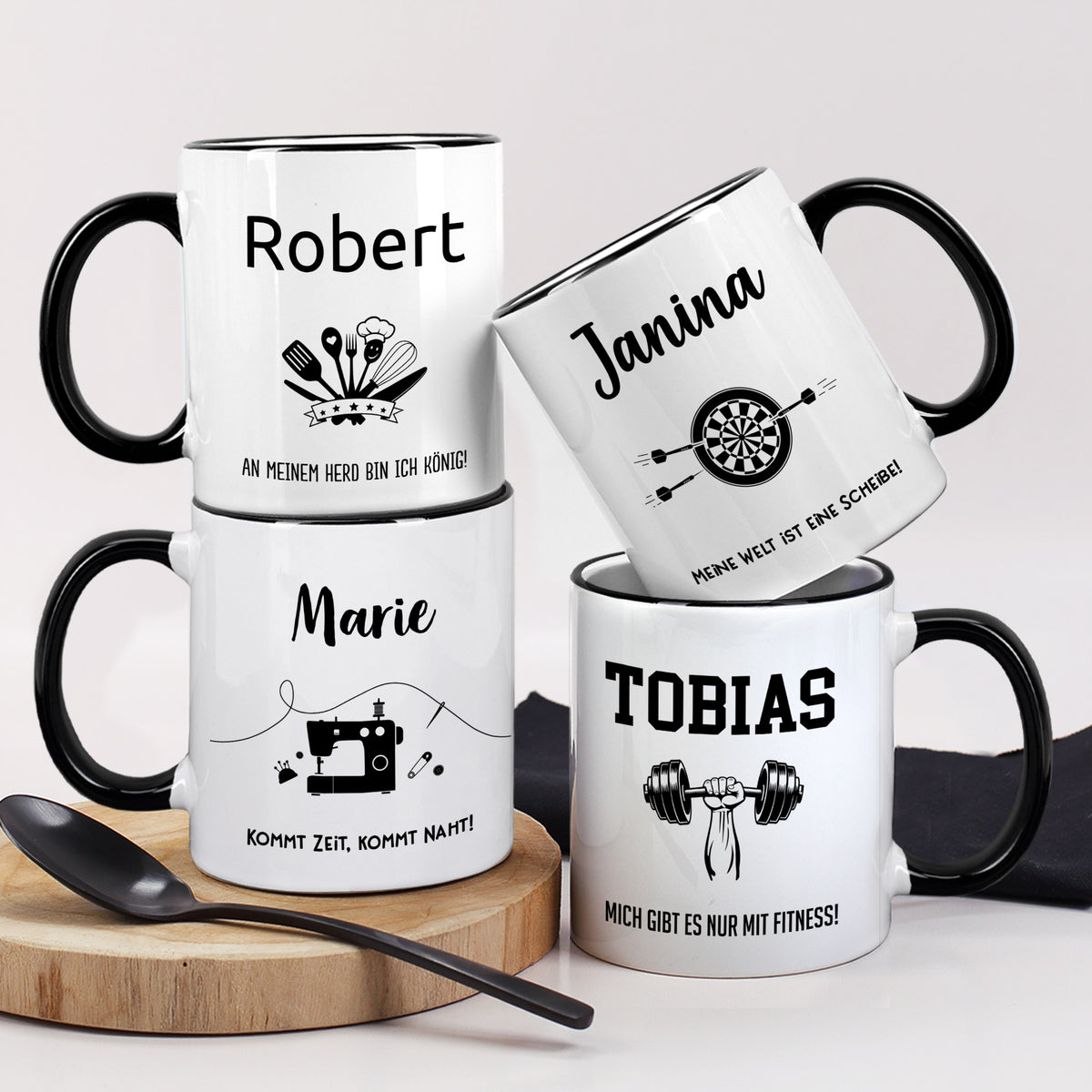 Personalisierbare Tasse mit Hobby-Motiven